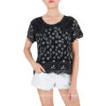 Embroidered Sequin and Beads Short Sleeve Blouses